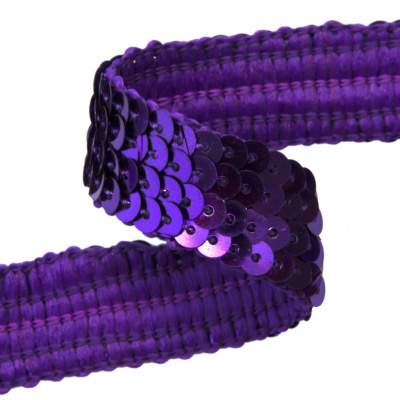 Тесьма с пайетками 12, шир. 20 мм/уп. 25+/-1 м, цвет фиолет - купить в Новочеркасске. Цена: 778.19 руб.