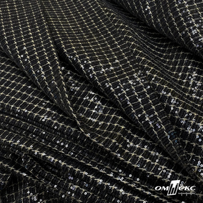 Ткань костюмная с пайетками, 100%полиэстр, 460+/-10 гр/м2, 150см #309 - цв. чёрный - купить в Новочеркасске. Цена 1 203.93 руб.