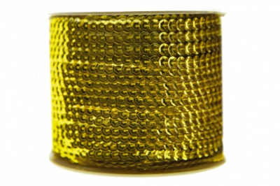 Пайетки "ОмТекс" на нитях, SILVER-BASE, 6 мм С / упак.73+/-1м, цв. 7 - св.золото - купить в Новочеркасске. Цена: 468.37 руб.