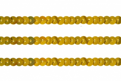 Пайетки "ОмТекс" на нитях, SILVER SHINING, 6 мм F / упак.91+/-1м, цв. 48 - золото - купить в Новочеркасске. Цена: 356.19 руб.