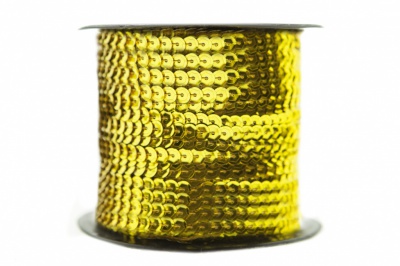 Пайетки "ОмТекс" на нитях, SILVER-BASE, 6 мм С / упак.73+/-1м, цв. А-1 - т.золото - купить в Новочеркасске. Цена: 468.37 руб.