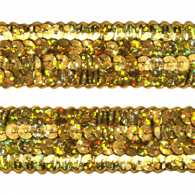 Тесьма с пайетками D16, шир. 20 мм/уп. 25+/-1 м, цвет золото - купить в Новочеркасске. Цена: 778.19 руб.